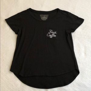 ⭐️ “First Coffee” Pocket Scoop Neck High Low Tee